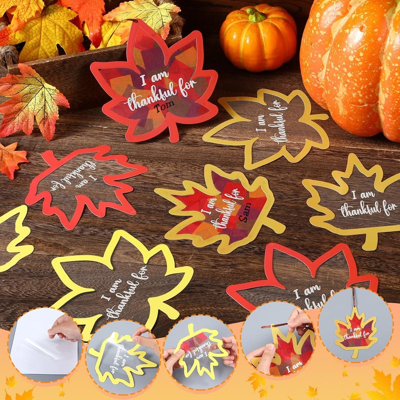 Chiisong 24 Sets Fall Maple Crafts Kit DIY Tissue Paper Sign Crafts for Back to School Fall Harvest Thanksgiving Religious Christian Party Fun Home Actives - Image 4